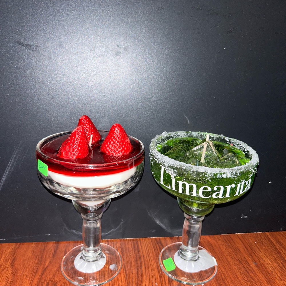 Pair of Decorative Margarita & Strawberry Shortcake Candle Glasses